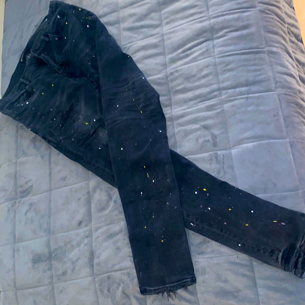 P001 - Purple Low Rise Skinny Jean- Blakck Resin Knee Slit